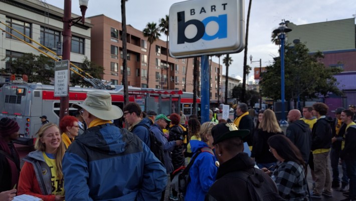 Nearly 100 people joined the walk from 16th and Mission to City Hall. Photo: Streetsblog