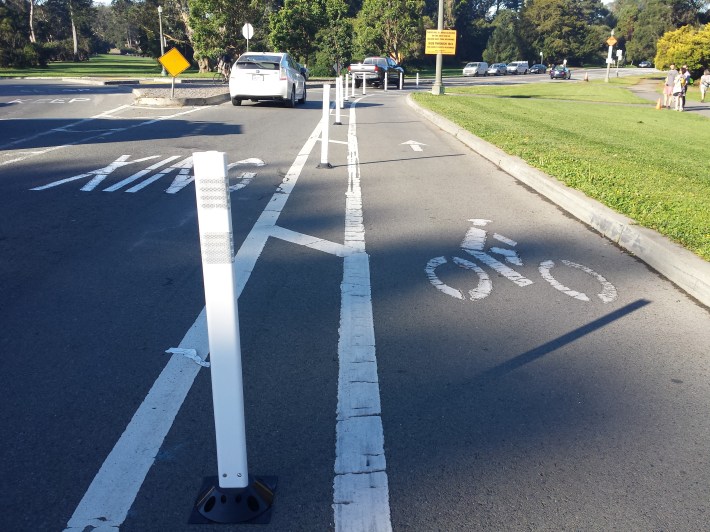 Unofficial safe-hit posts at JFK and Kezar. Photo: SFMTrA