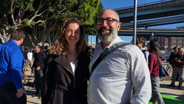 Walk SF Executive Director Nicole Ferrara and Livable City's Tom Radulovich at the ribbon cutting. Photo: Streetsblog