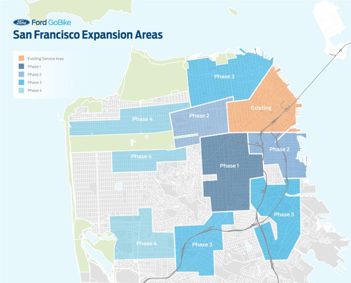 A map of areas slated for bike share stations. Image: Bay Area Bikeshare