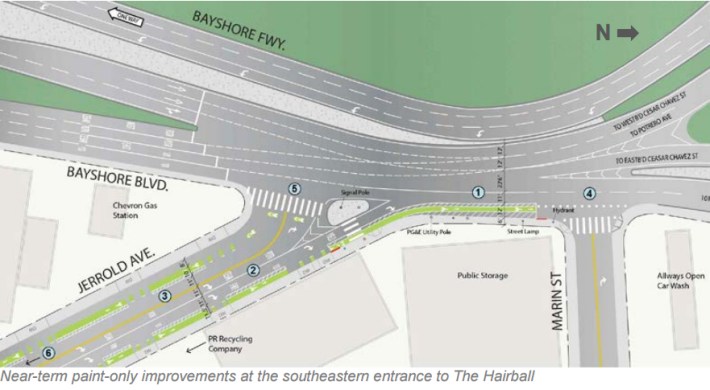 A map of one of the areas of the Hairball scheduled for near and long term improvements. Image: SFMTA