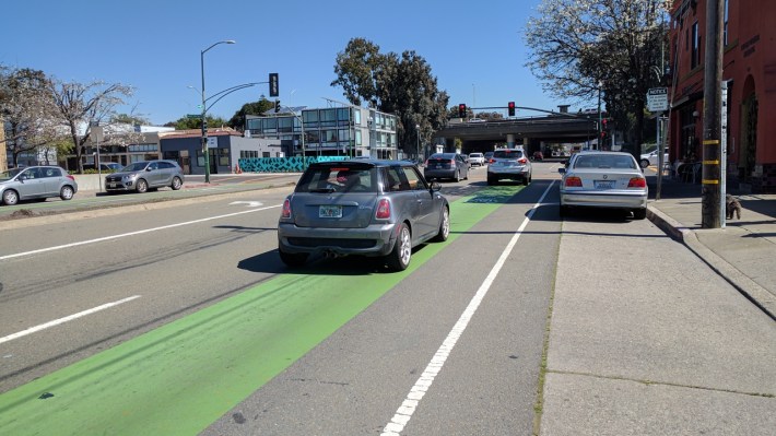 Cyclists are expected to hold this lane amid high-speed traffic. Photo: Streetsblog/Rudick