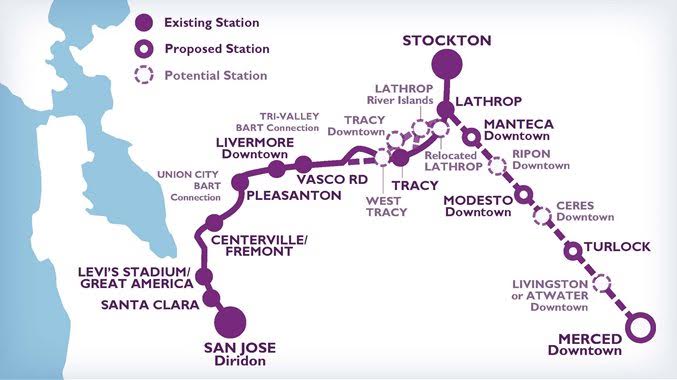 A map of the current ACE corridor, plus the extensions funded under the new transportation bill. Image: ACE