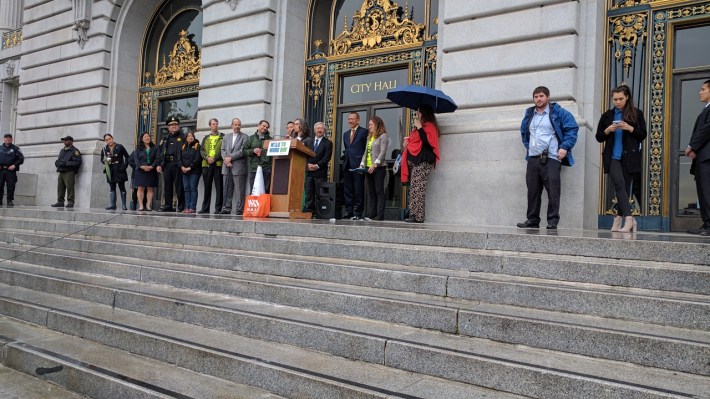 The walk concluded on the steps of City Hall with speeches by advocates and politicians. Photo: Streetsblog/SF