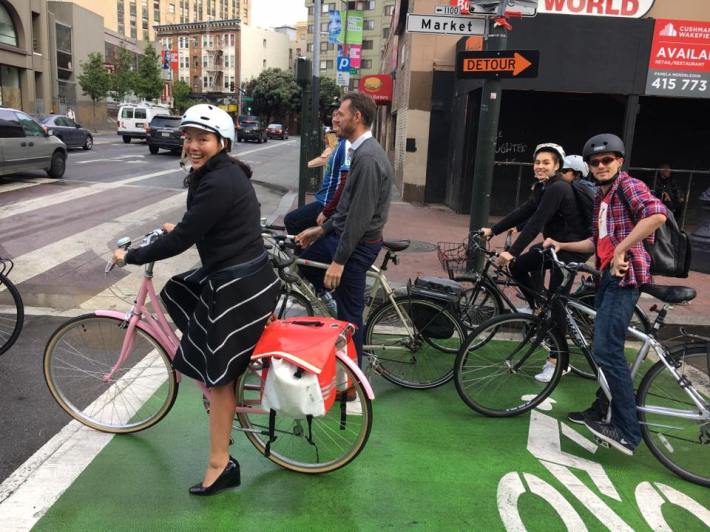 Supervisor Jane Kim on the left. Jamie Parks of Livable Streets Photo: Mary Kay Chin