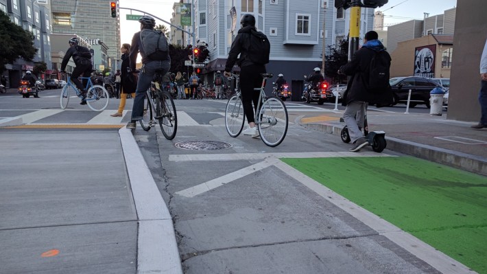 The new bike lane (foreground) across from where Kate Slattery was killed.