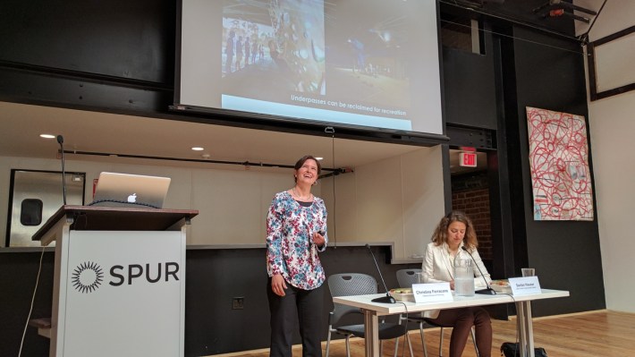 Christina Ferracane and Savlan Hauser at this week's SPUR talk. Photo: Streetsblog/Rudick