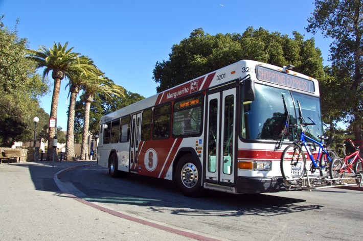 Less than half of Stanford University employees drive alone to work, and the school's transit offerings such as the Marguerite shuttle augment local public transportation services. Photo: Stanford University