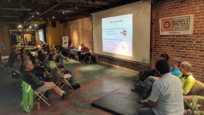 An audience of SFBC members taking stock of the accomplishments of three Golden Wheel recipients. Photo: Streetsblog/Rudick