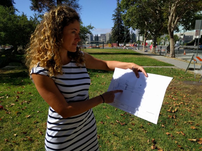 Nicole Ferrara on Thursday morning, checking out progress on improvements to the 23rd Street crosswalk on Harrison