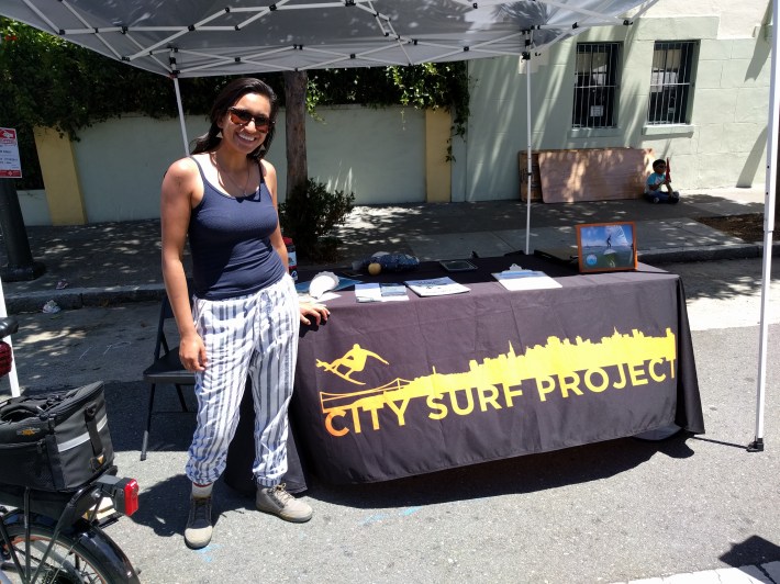 Olivia Van Damme promoting the City Surf Project, to get more San Francisco kids enjoying the ocean