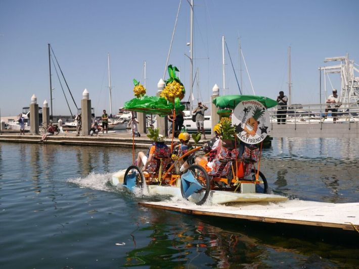 One of the contestants in the amphibious bike race was this four-seater. Photo: Ginger Jui/Bike East Bay