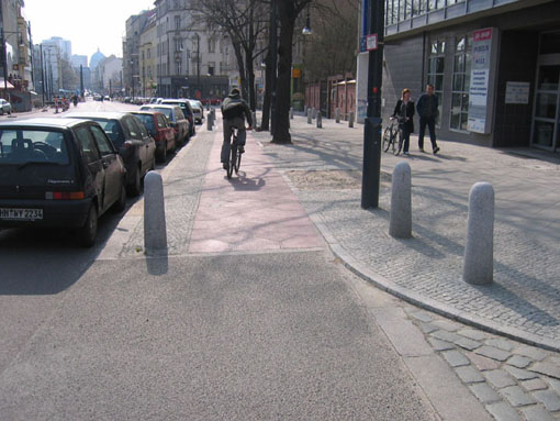 A sidewalk bike lane in Berlin. Photo: Streetsblog NYC/Aaron Naparstek