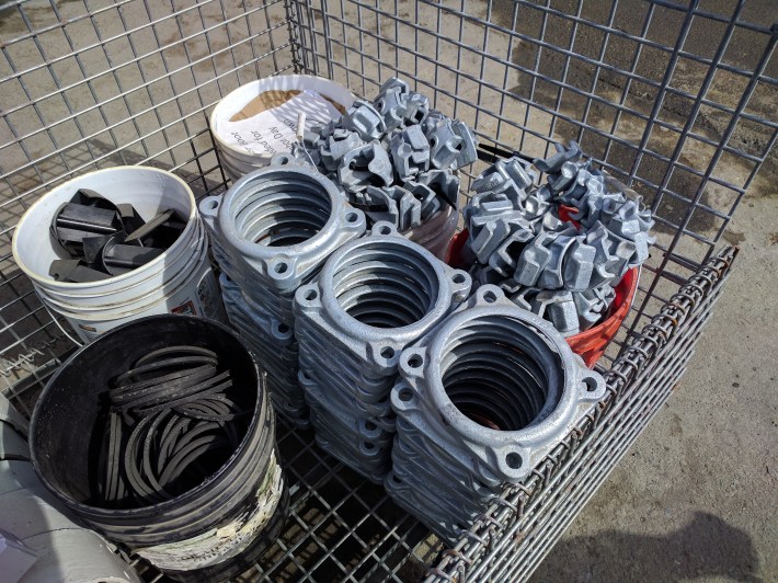 Insulators and other parts are now staged at BART's Oakland shops, ready for installation this weekend. Photo: Streetsblog/Rudick