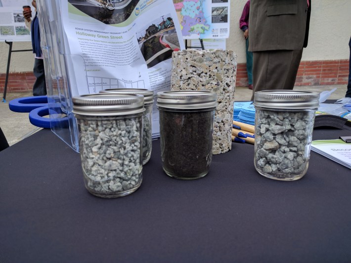 A closer look at the permeable materials now used for the parking lane