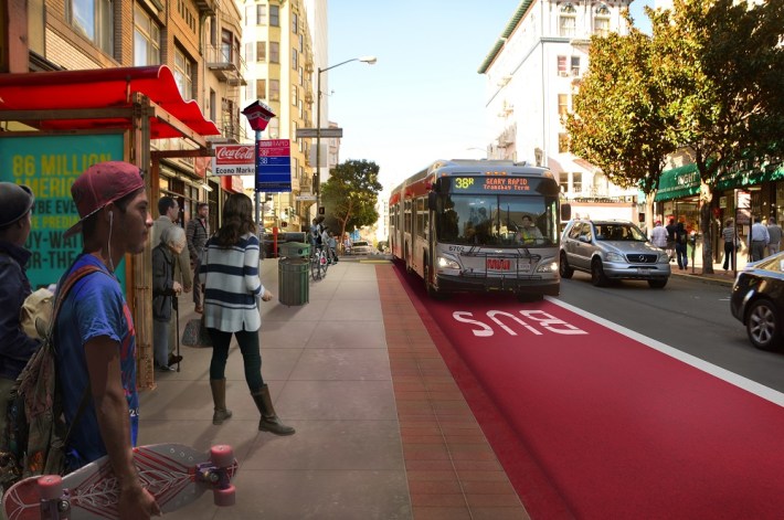 A rendering of the Geary BRT project. Image: SFMTA
