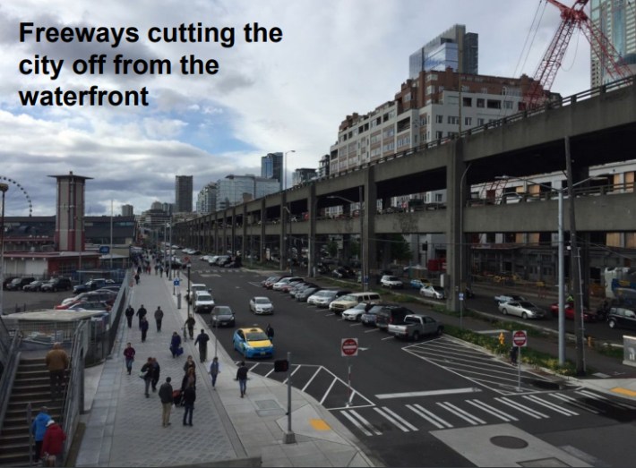 Like the Embarcadero Freeway in SF and I-880 in Oakland, Seattle ruined its waterfronts with massive freeways through downtown. Photo: SPUR