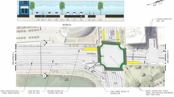 A diagram of the Harrison-Grand Intersection in Oakland. Image: City of Oakland