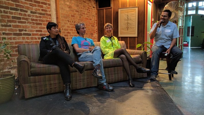Shirley Johnson (in yellow) during an SFBC panel on bike advocacy last June. Photo: Streetsblog/Rudick