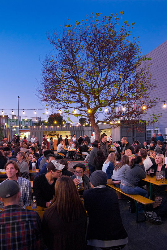 Proxy's biergarten helps vitalize this interim space in Hayes Valley adjacent to Patricia's Green. Photo: David Baker Architects