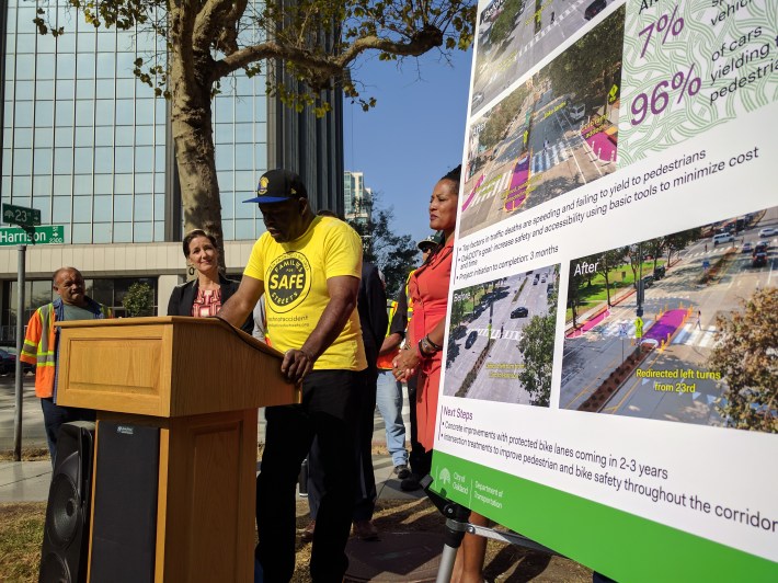 Mayor Schaaf, Alvin Lester, and Lynette Gibson McElhaney. Photo: Streetsblog/Rudick