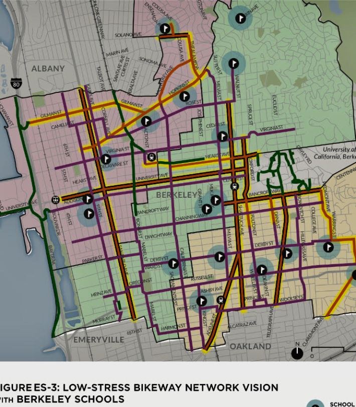 A map of the Berkeley Bike plan approved last May. Image: City of Berkeley