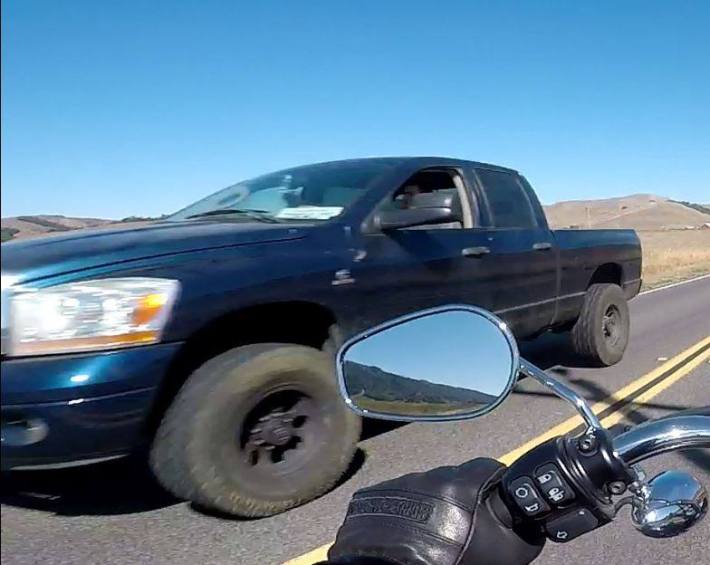 A frame from the passing motorcyclist's video of the truck. Image from CHP.