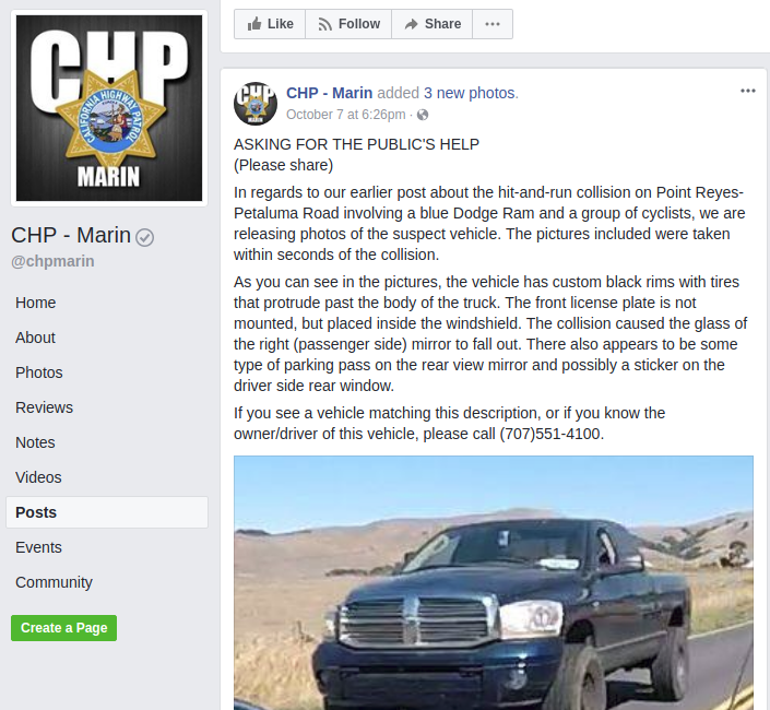 A screenshot from the California Highway Patrol's Facebook page.