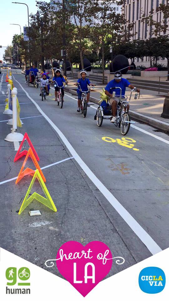 A "GoHuman" campaign protected bike lane set up during "Ciclavia," Los Angeles's equivalent to "Sunday Streets" Photo: the GoHuman campaign