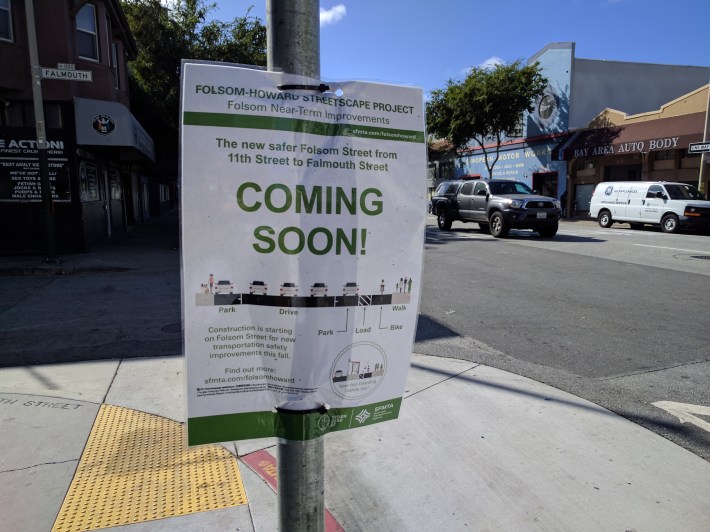 An SFMTA posting near 6th on Folsom announced the start or construction.