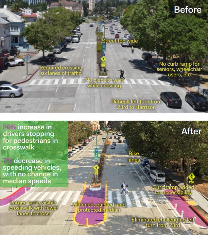 The before and after of 23rd and Harrison. Image: Oakland DOT