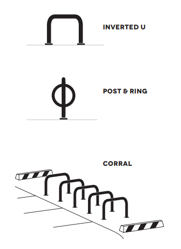 Some different short term bike rack designs from the Association of Bicycle and Pedestrian Professionals.