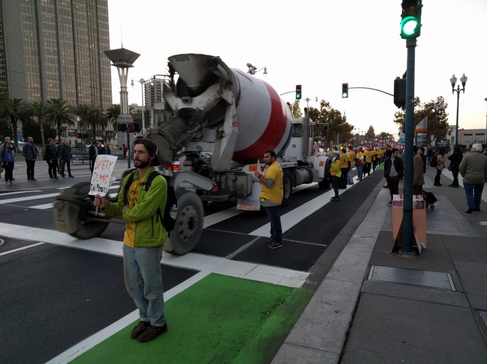 Positioning vehicles in such close proximity to cyclists is insane and irresponsible.