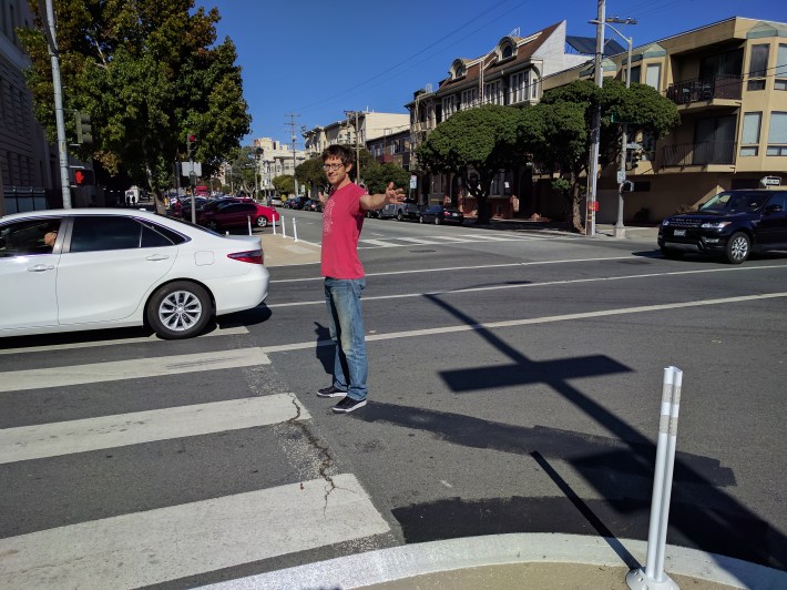 Matt Brezina made the point that the crossing distance could have been reduced even further, since the lane where he is standing, to maximize safety for seniors