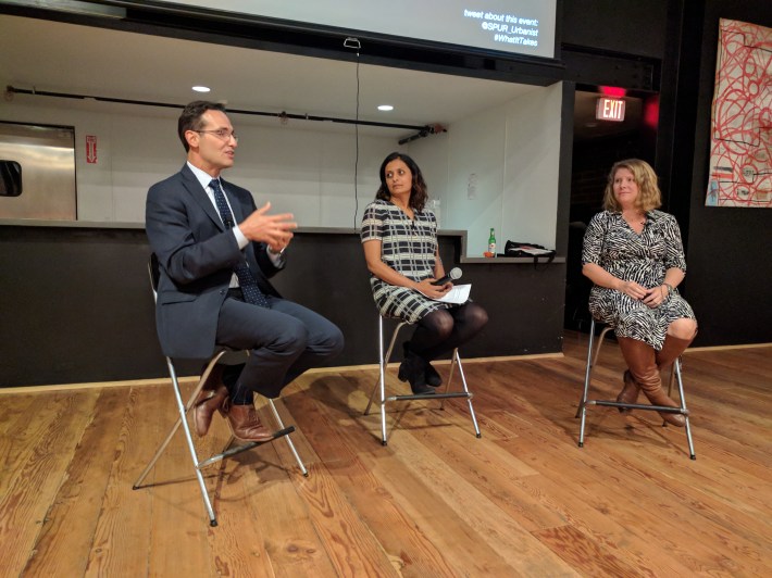 Ryan Russo, Ratna Amin (who hosted the discussion), and Seleta Reynolds. Photo: Streetsblog/Rudick