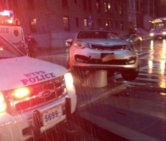 Refuge islands, such as this one seen in New York, can save the life of someone in a crosswalk. Photo: Julie Margolies via West Side Rag