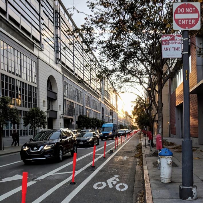 The same street in 2017. Notice the posts are a different color. Photo: Leonid Domnitser