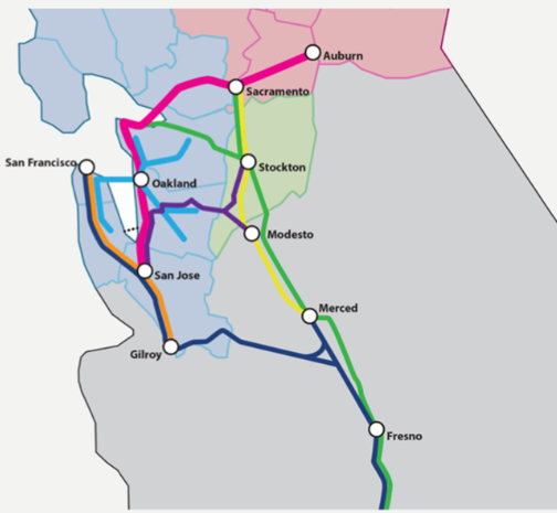 A look at all the regional rail lines that could use the second Transbay crossing, depending how it's built. Image: BART