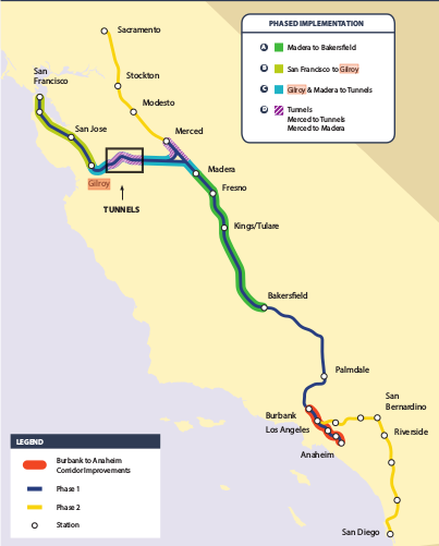 A map of interim phases of CaHSR. Image: CaHSRA