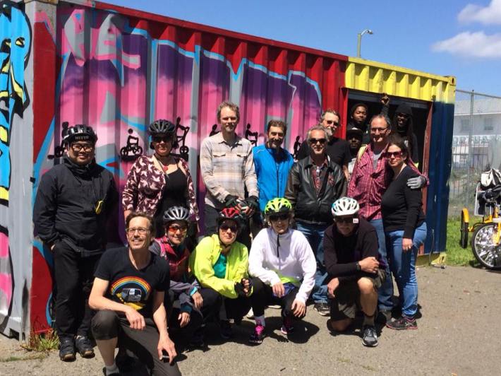 The survivors at the end of the ride, at Scraper Bikes. Photo: Cathy Leonard