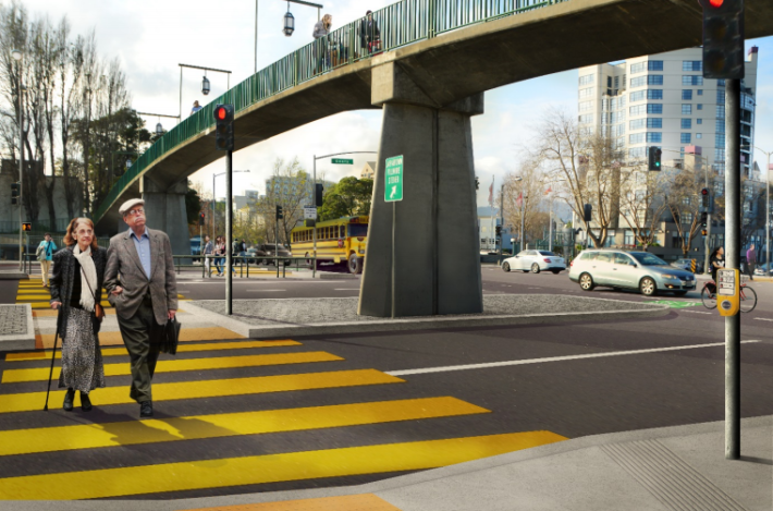 Webster will keep its overcrossing, and get a street-level crossing to compliment it. Image: SFMTA