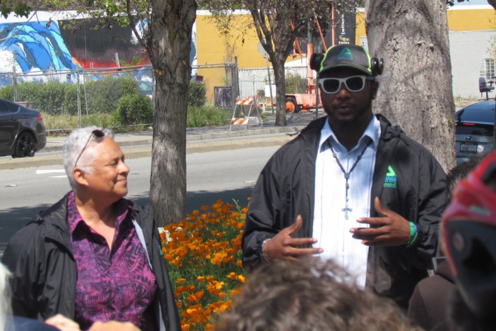 Sarah Calderon and Sherman Dean of Groundwork Richmond explain some of the work they are doing along the Greenway
