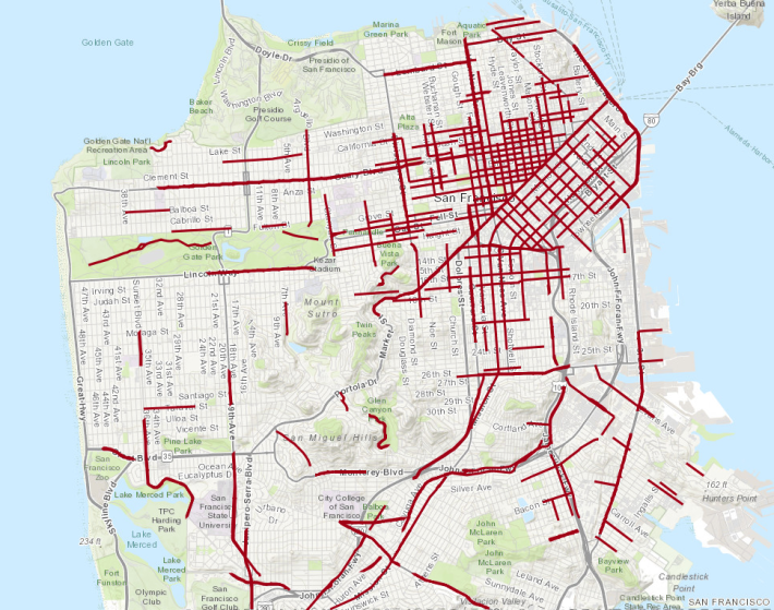 San Francisco's High Injury Network for 2017. From Vision Zero