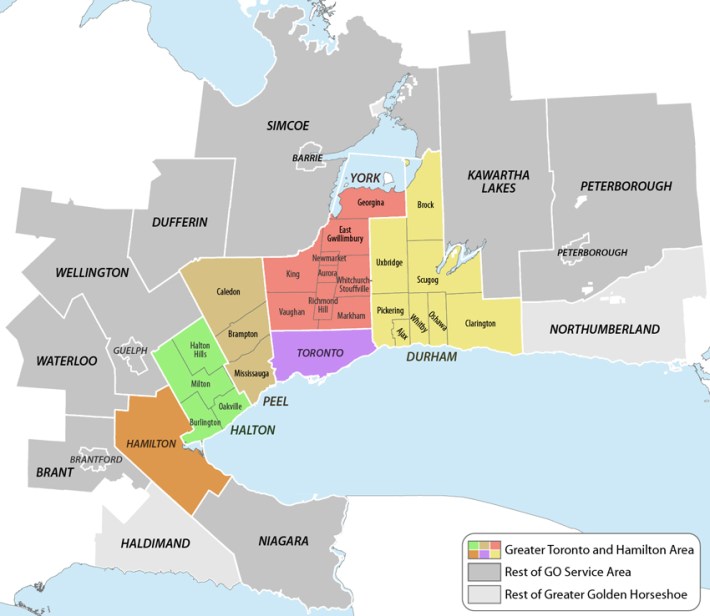 The Toronto Transit Commission has a flat fare, but anyone leaving Toronto to the surrounding areas has to pay to transfer to another agency. Image: Metrolinx