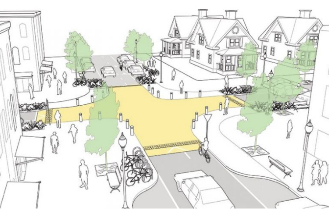 A diagram of a raised intersection. Courtesy of NACTO.