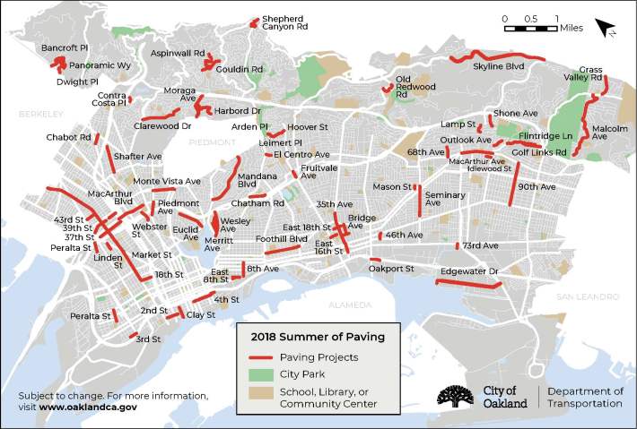 A map of the "summer of paving" from 2018. Image: City of Oakland
