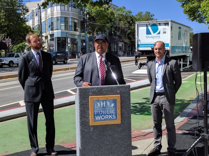 Tom McGuire, Mohammed Nuru, and Brian Wiedenmeier at this mornings event kicking off the new 'Vision Zero' sweepers