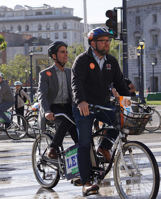 Leno and Mandelman on Bike to Work Day. Photo: SFBC