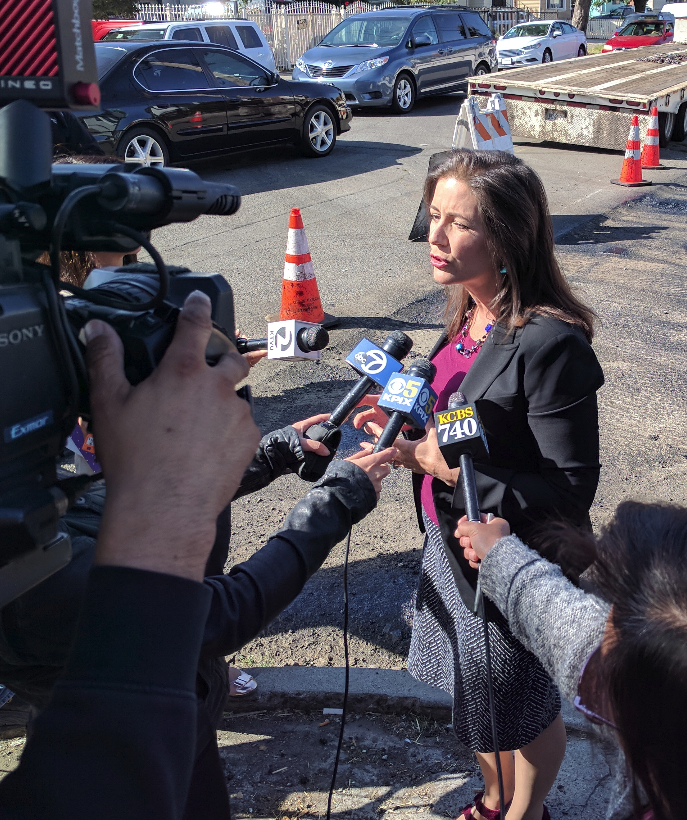 Mayor Libby Schaaf at the "summer of Paving" presser