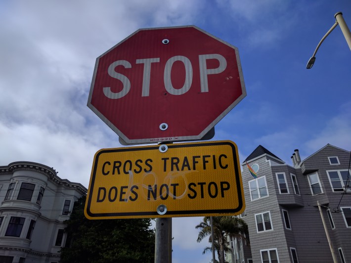 Despite this stop sign, some motorists still aren't getting the memo that cross traffic doesn't stop.